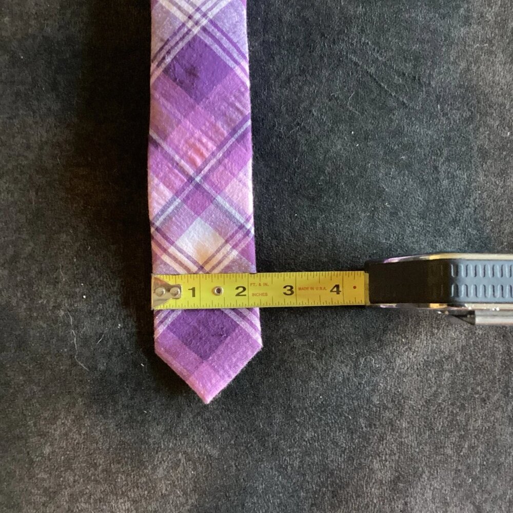Original Penguin Men's Cotton Skinny Tie Purple Plaids - Picture 2 of 4